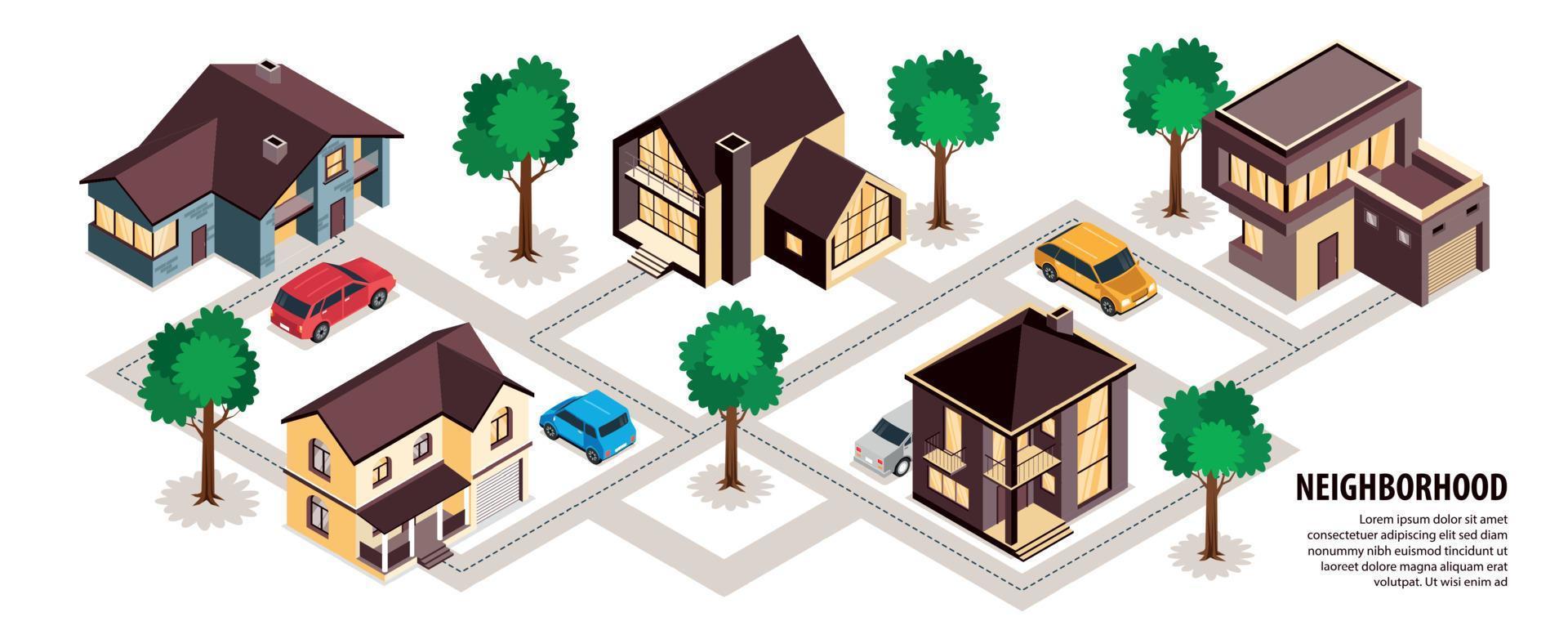 infografía de barrio moderno suburbio vector