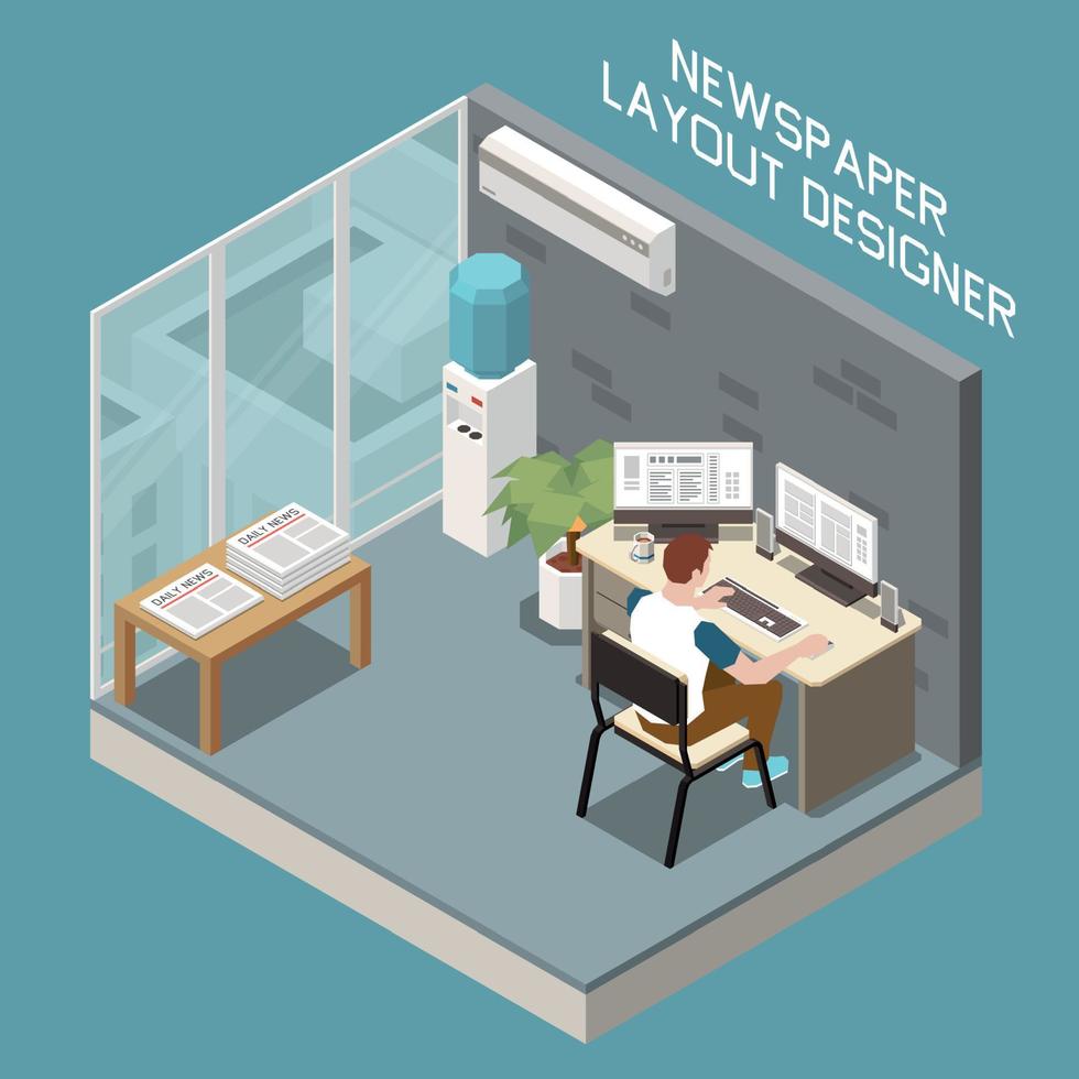 Isometric Editorial Office Illustration vector