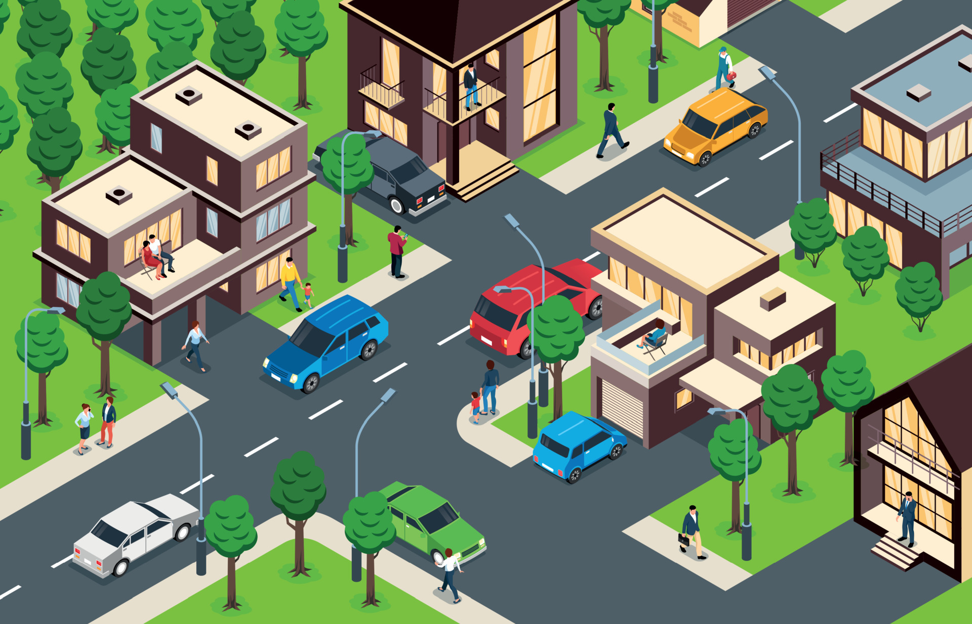 Suburban Houses Isometric View 4450547 Vector Art at Vecteezy