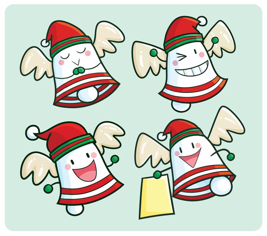 Funny christmas bell cartoon characters set vector