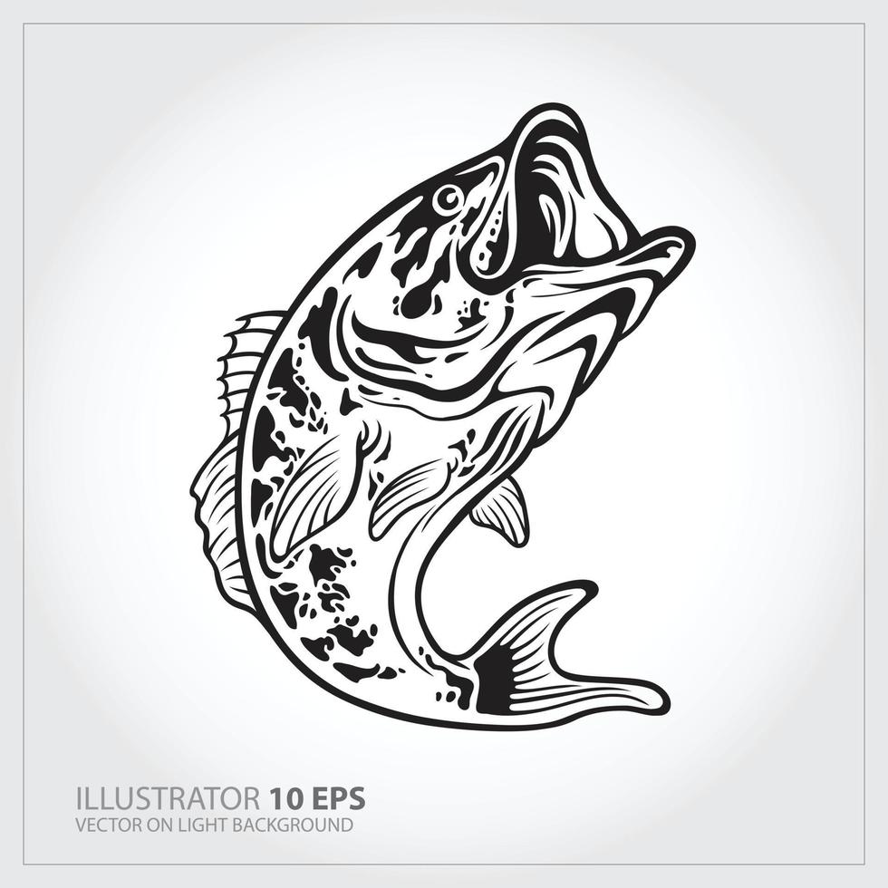 Vector Illustration of a largemouth bass fish jumping  in white background done in retro style.