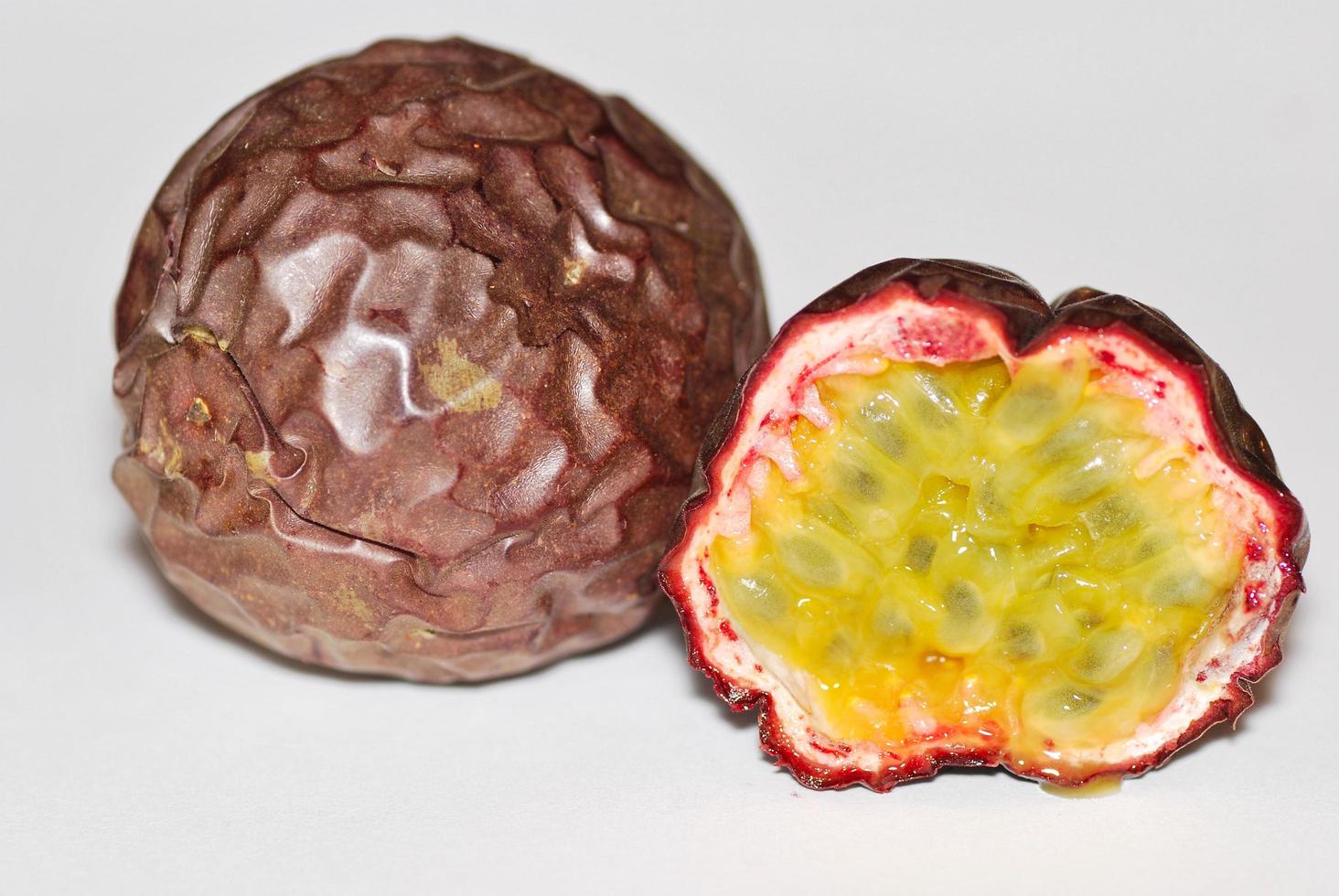 Passion fruit on white background photo