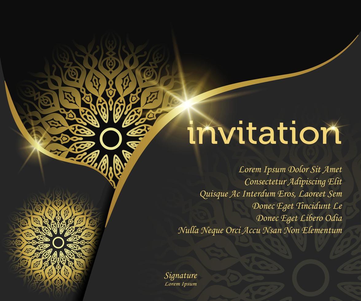 plantilla de invitación de lujo de fondo de mandala vector