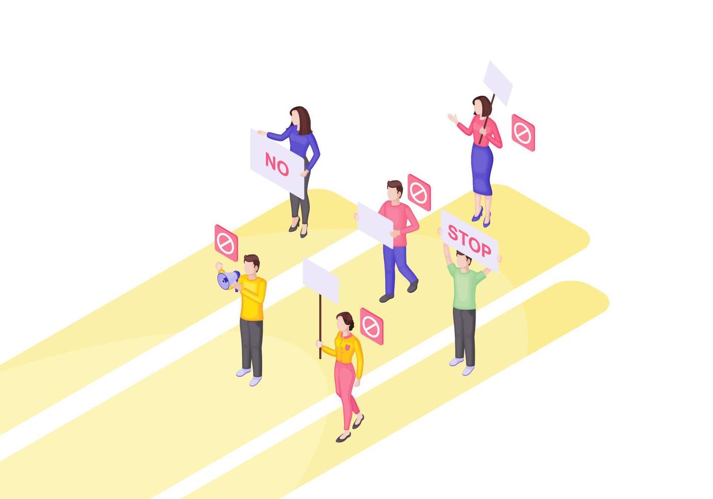 Protest event isometric vector illustration. Meeting. Activists. Social movement 3d concept. Public opinion. Collective action. Unconventional participation. Demonstration isolated clipart