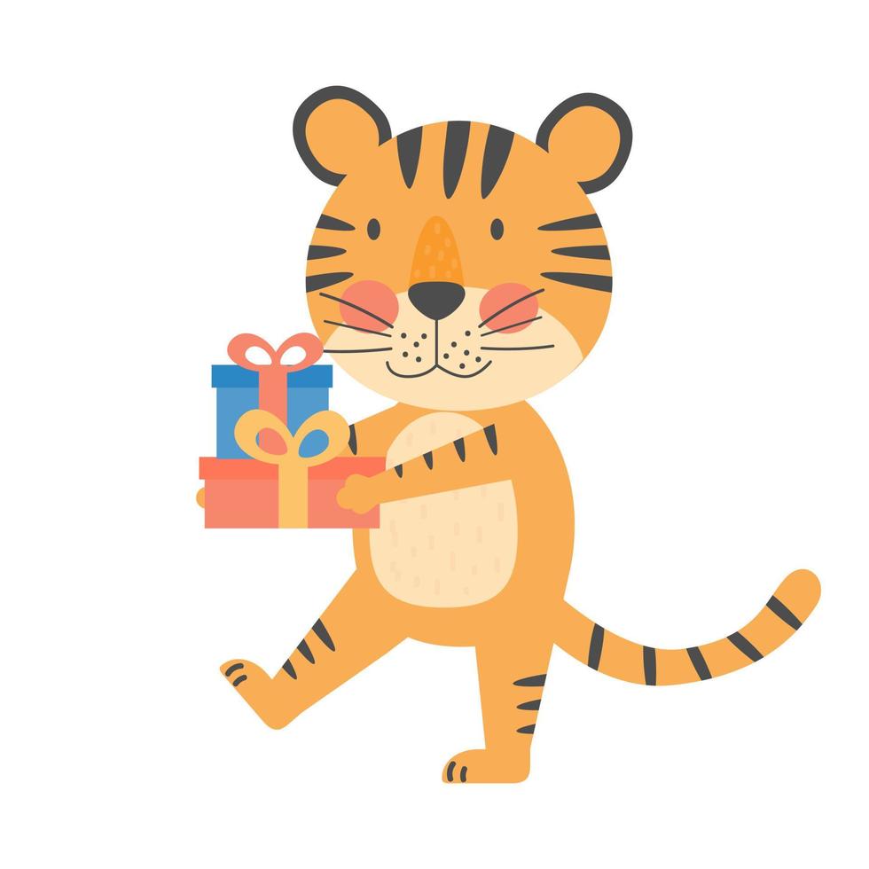 Tiger symbol of 2022 year New year mascot Cute vetor flat animal character isolated on a white background vector