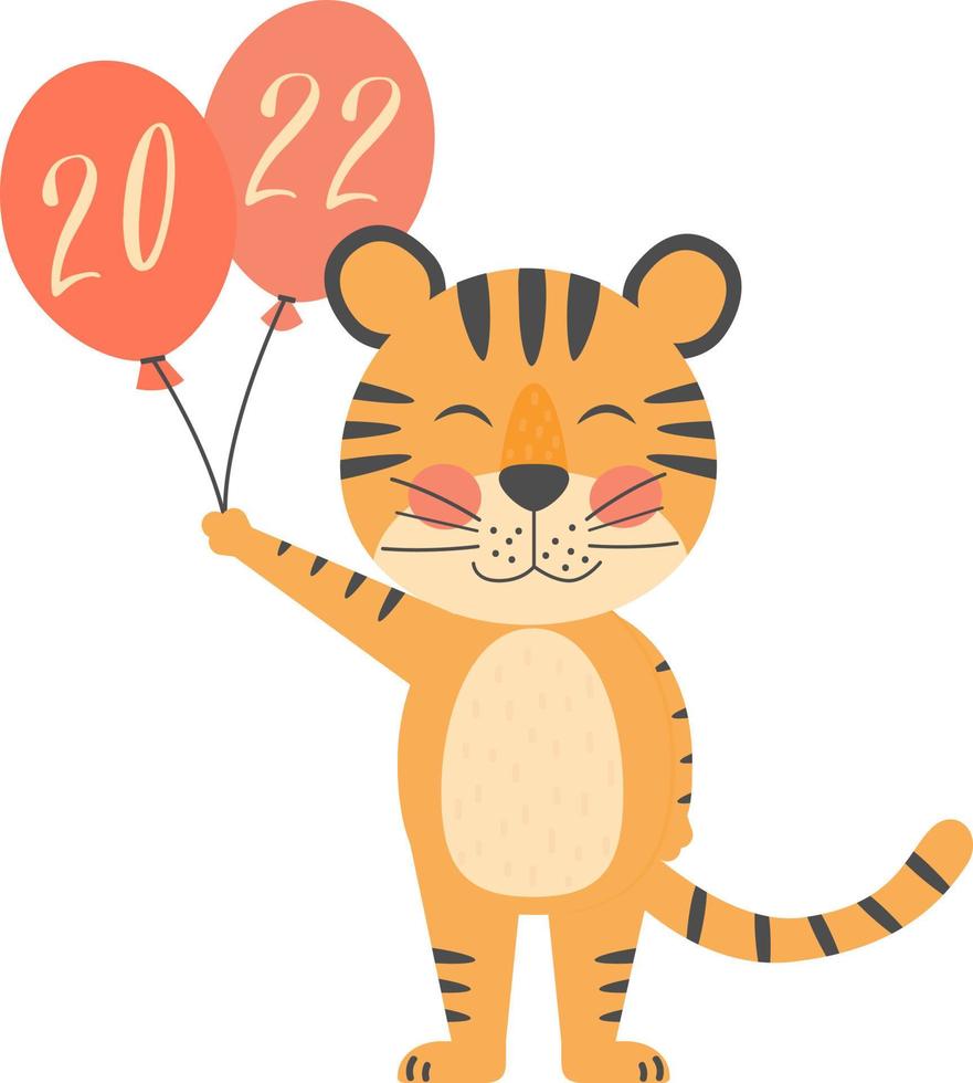 Tiger symbol of 2022 year New year mascot Cute vetor flat animal character isolated on a white background vector