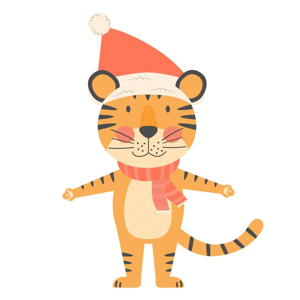 Tiger symbol of 2022 year New year mascot Cute vetor flat animal character isolated on a white background vector