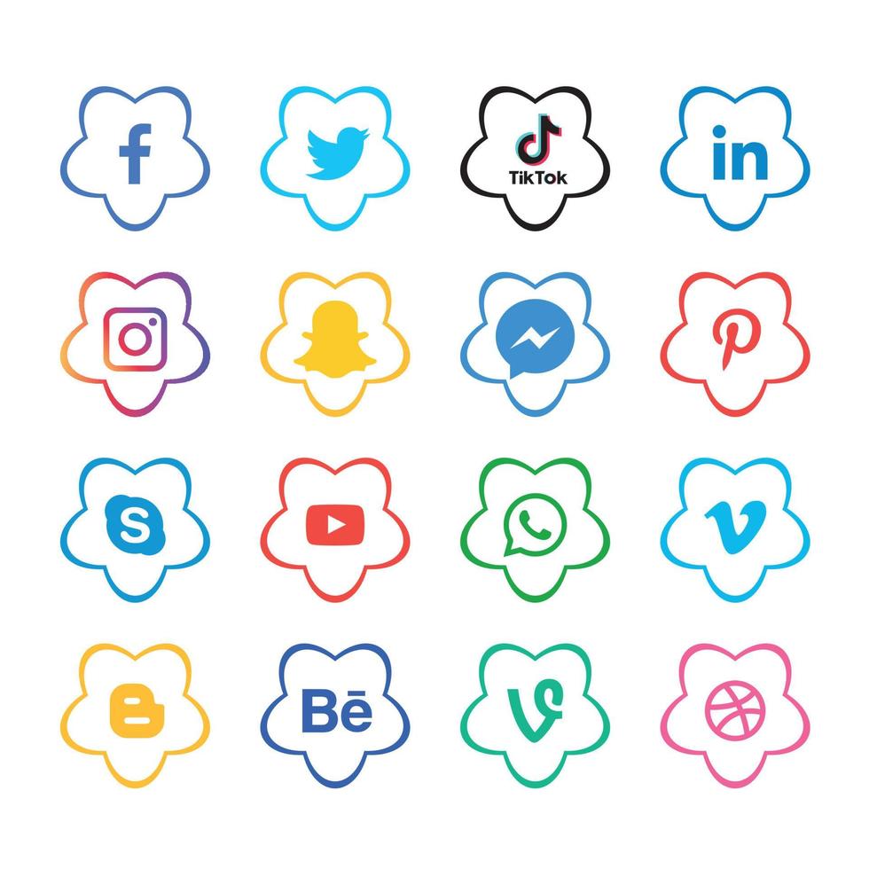 Social Media flat icons technology, network. background  group smiley face sale. Share, Like, Vector illustration Twitter, YouTube, WhatsApp, Snapchat, Facebook, instagram, tiktok, tok