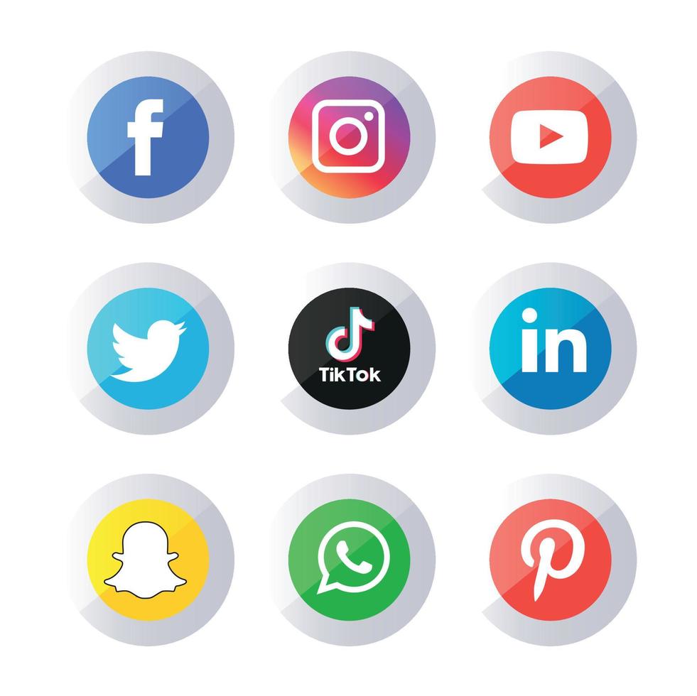 tecnología de iconos planos de redes sociales, red. venta de cara sonriente de grupo de fondo. compartir, me gusta, ilustración vectorial twitter, youtube, whatsapp, snapchat, facebook, instagram, tiktok, tok vector