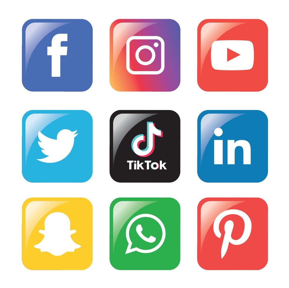 tecnología de iconos planos de redes sociales, red. venta de cara sonriente de grupo de fondo. compartir, me gusta, ilustración vectorial twitter, youtube, whatsapp, snapchat, facebook, instagram, tiktok, tok vector