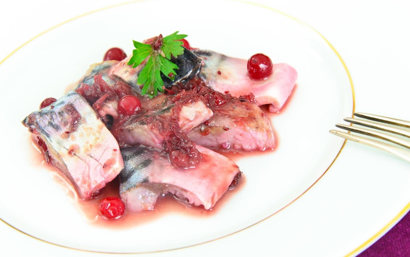 Salt Marinated Mackerel with Cranberries and Spices. photo