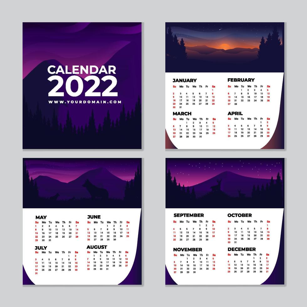 conjunto de plantilla de naturaleza calendario 2022 vector