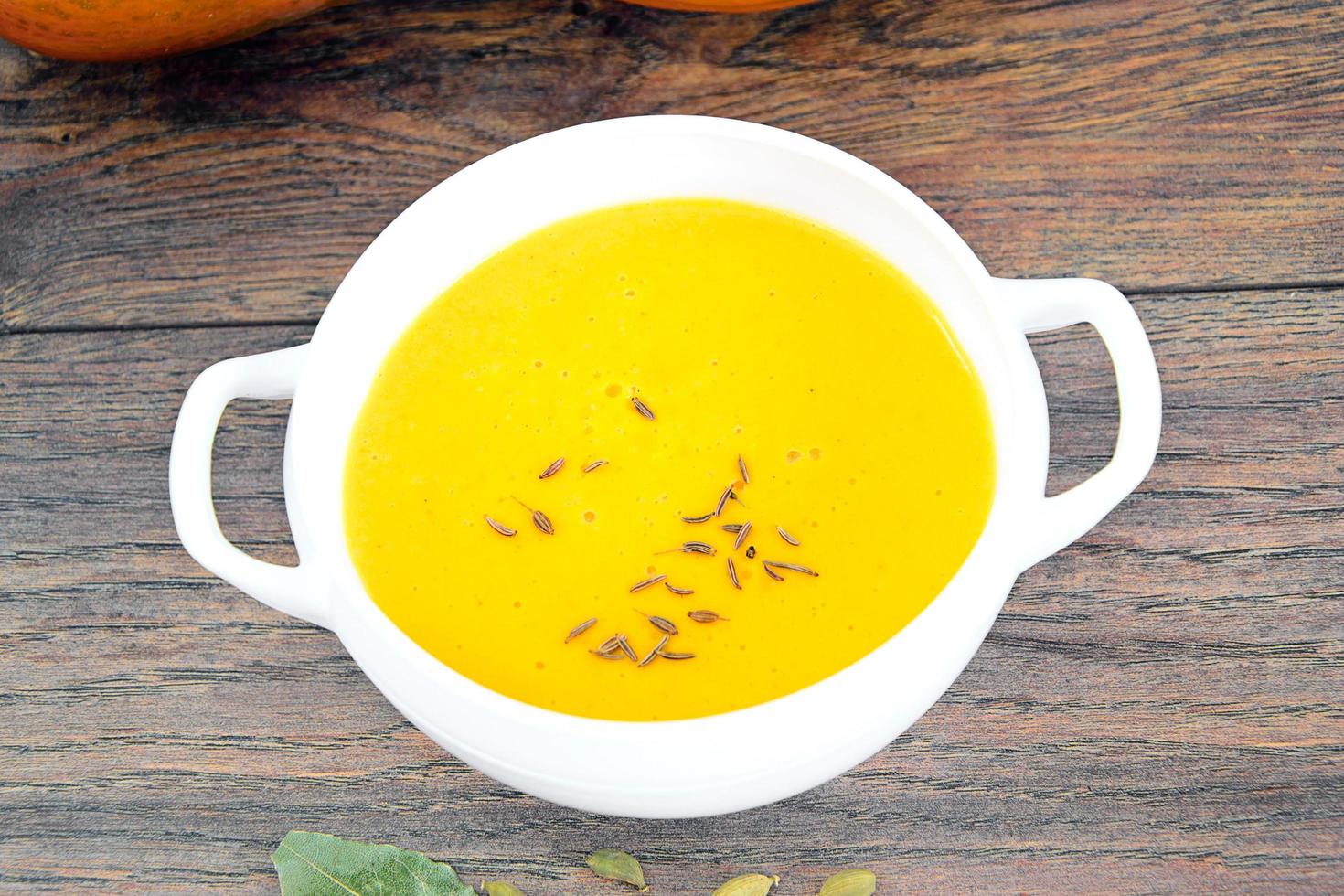 Diet and Healthy Organic Food. Pumpkin Soup. photo