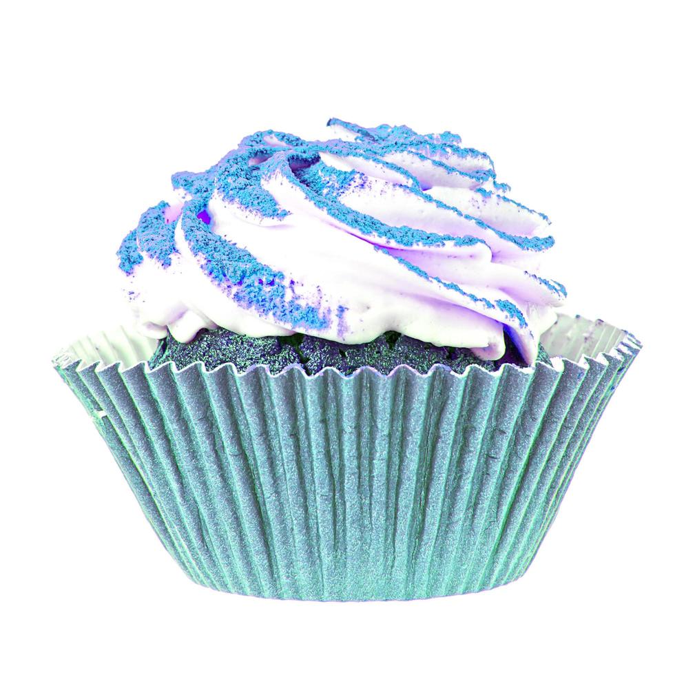 Cake with Cream, Cupcake on White Background. photo