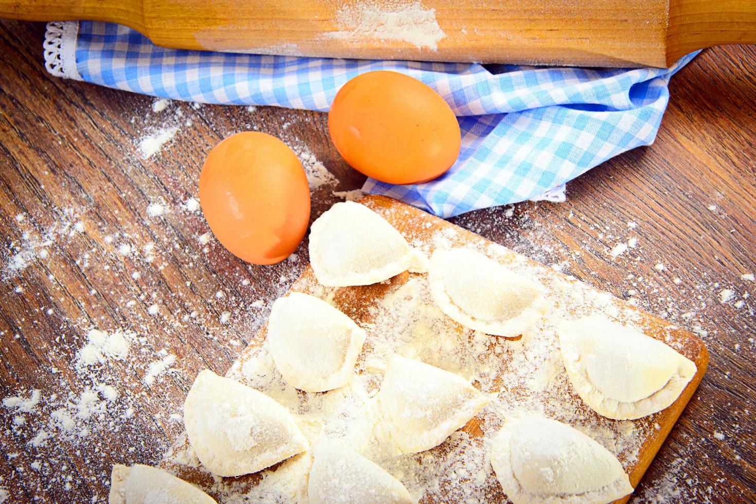 Raw Homemade dumplings, Russian Pelmeni photo