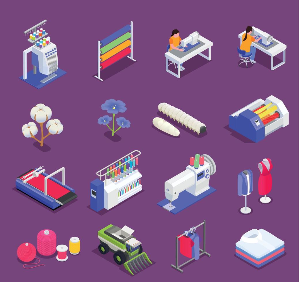 Textile Mill Icons Set vector