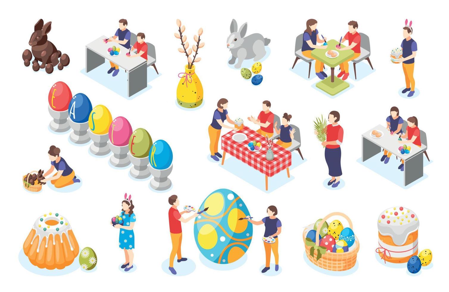 Easter Isometric Icon Set vector