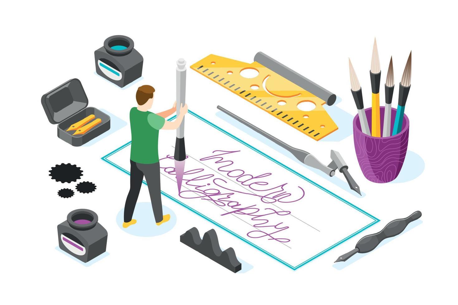 Calligraphy Hobby Isometric Composition vector