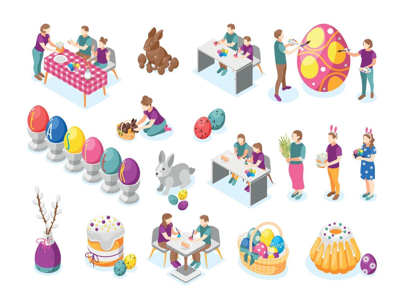 Easter Preparations Isometric Set vector
