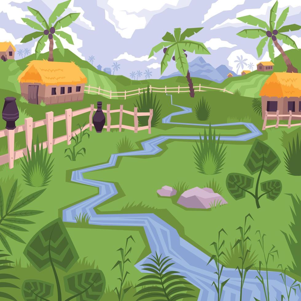 Exotic Village Scenery Composition vector