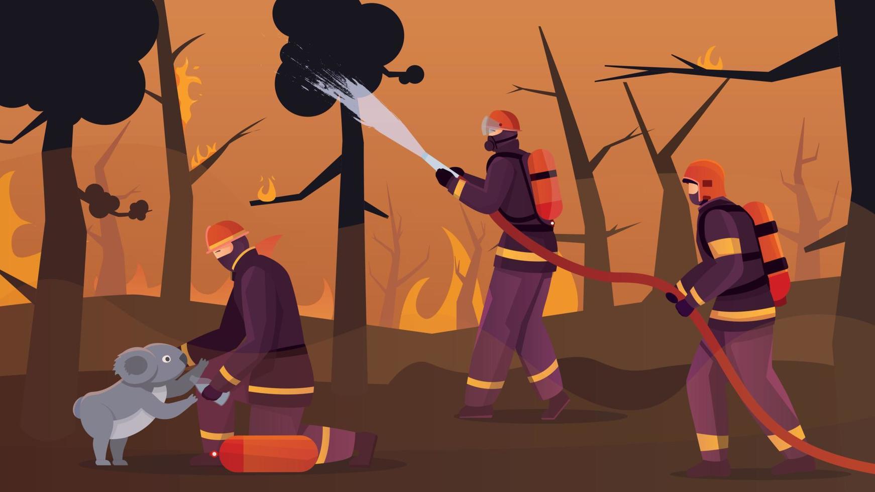 composición plana de bomberos forestales vector