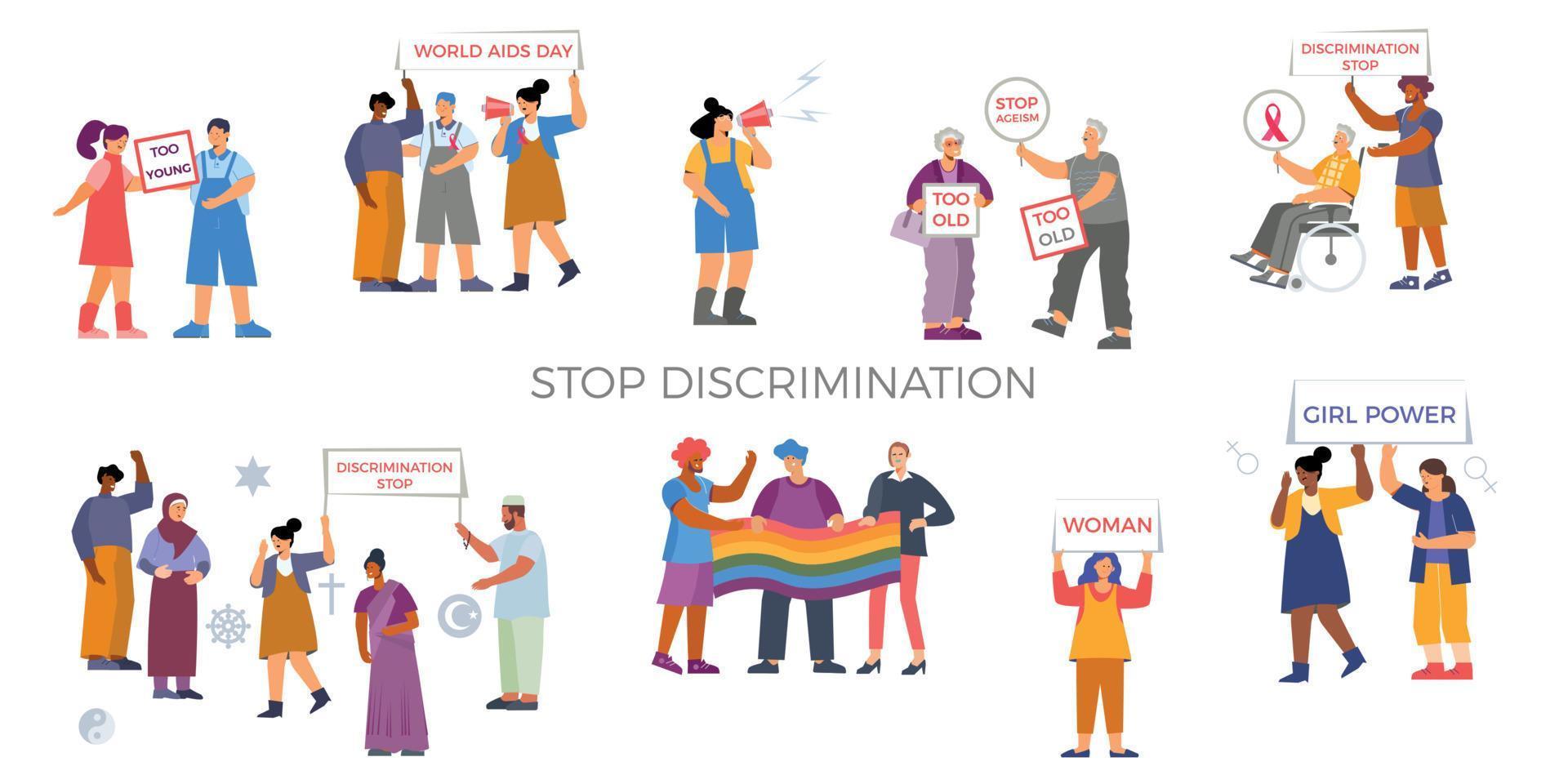 Discrimination Flat Characters Set vector