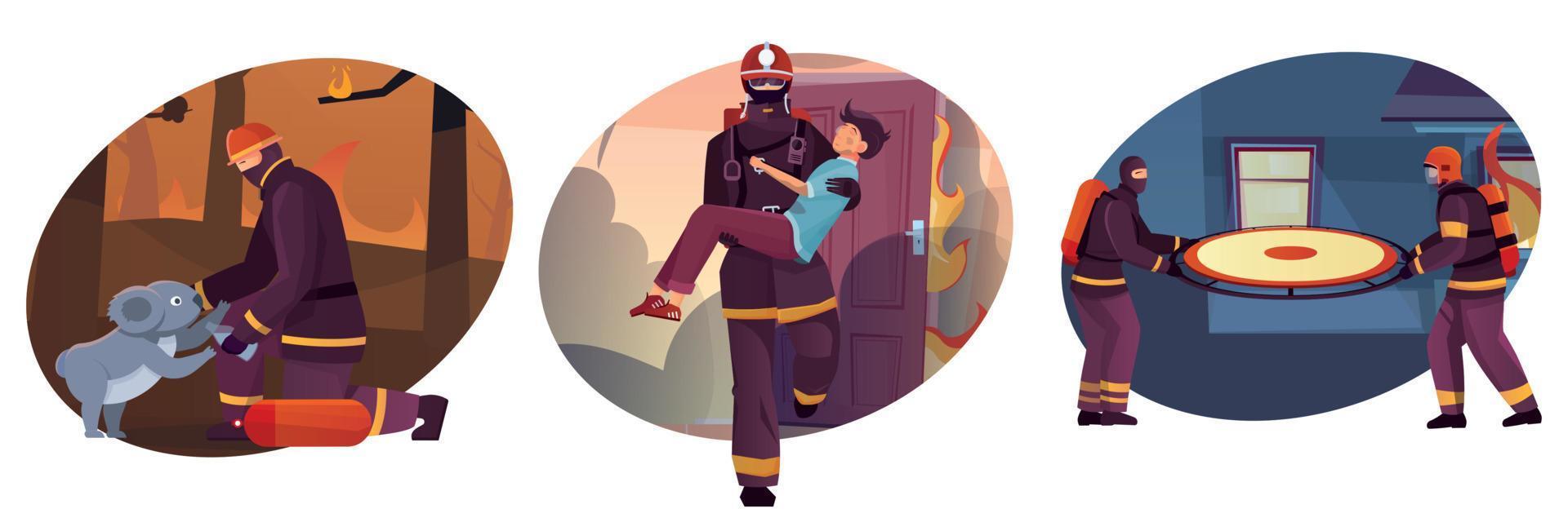 Firefighters Round Compositions Collection vector