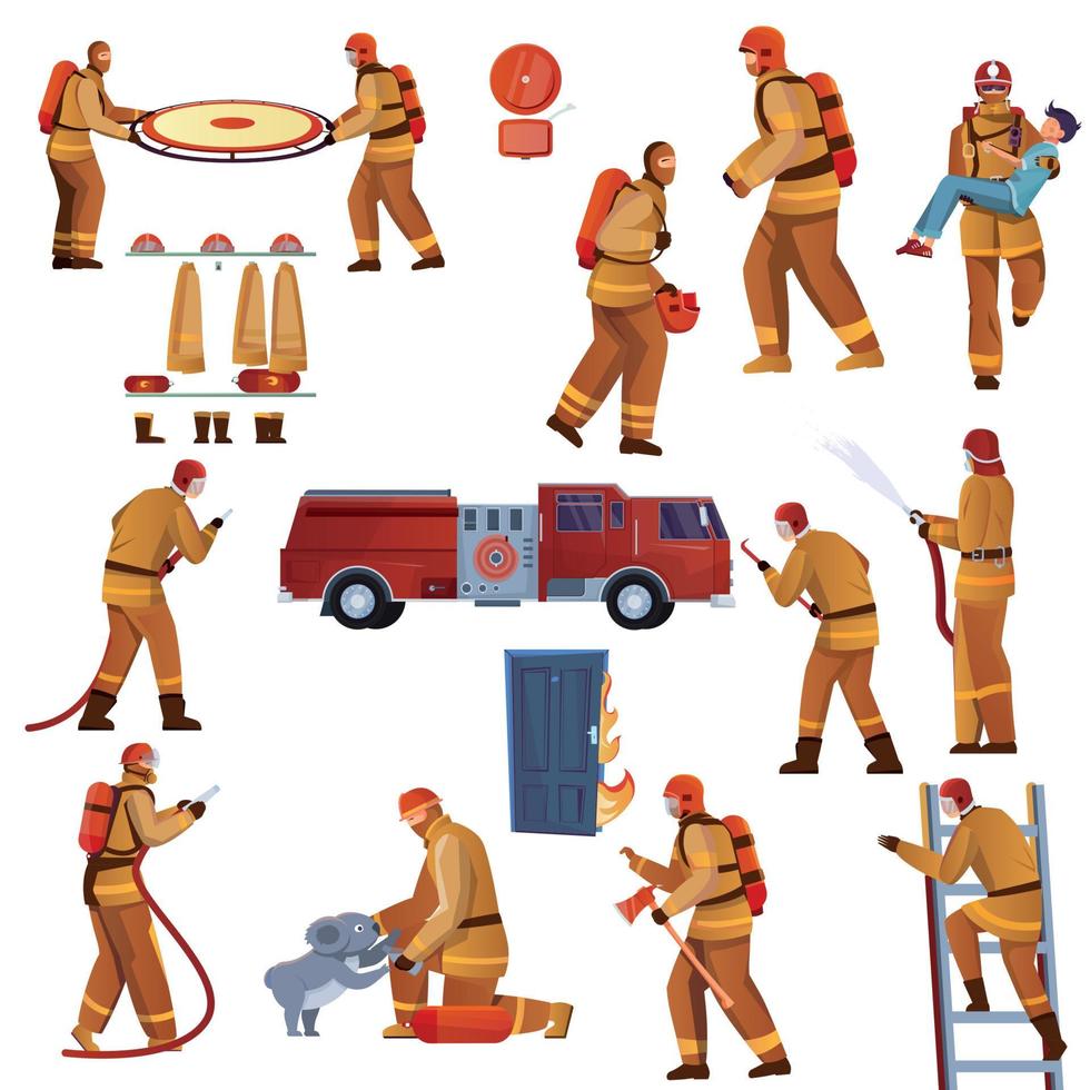 Fire Fighters Icon Set vector