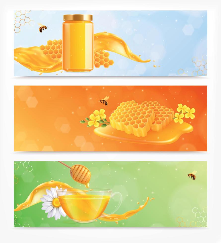 conjunto de banners horizontales de miel vector