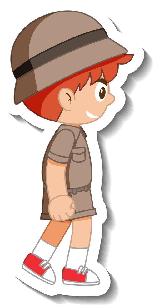 etiqueta engomada del personaje de dibujos animados del pequeño boy scout vector