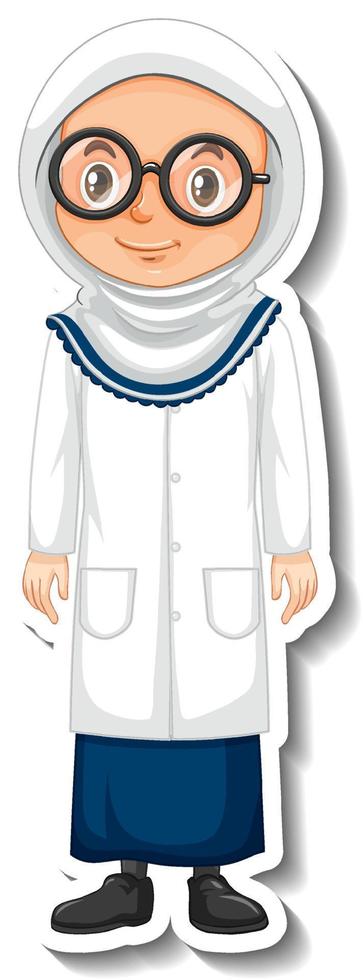 Scientist muslim girl cartoon character sticker vector