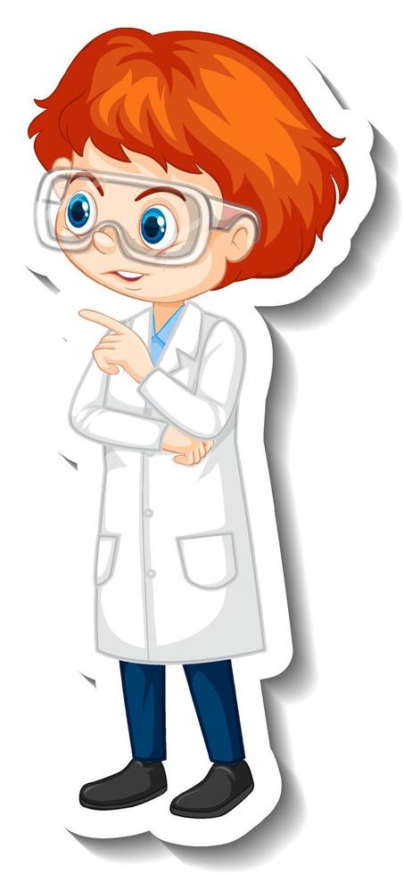 Scientist boy cartoon character sticker vector