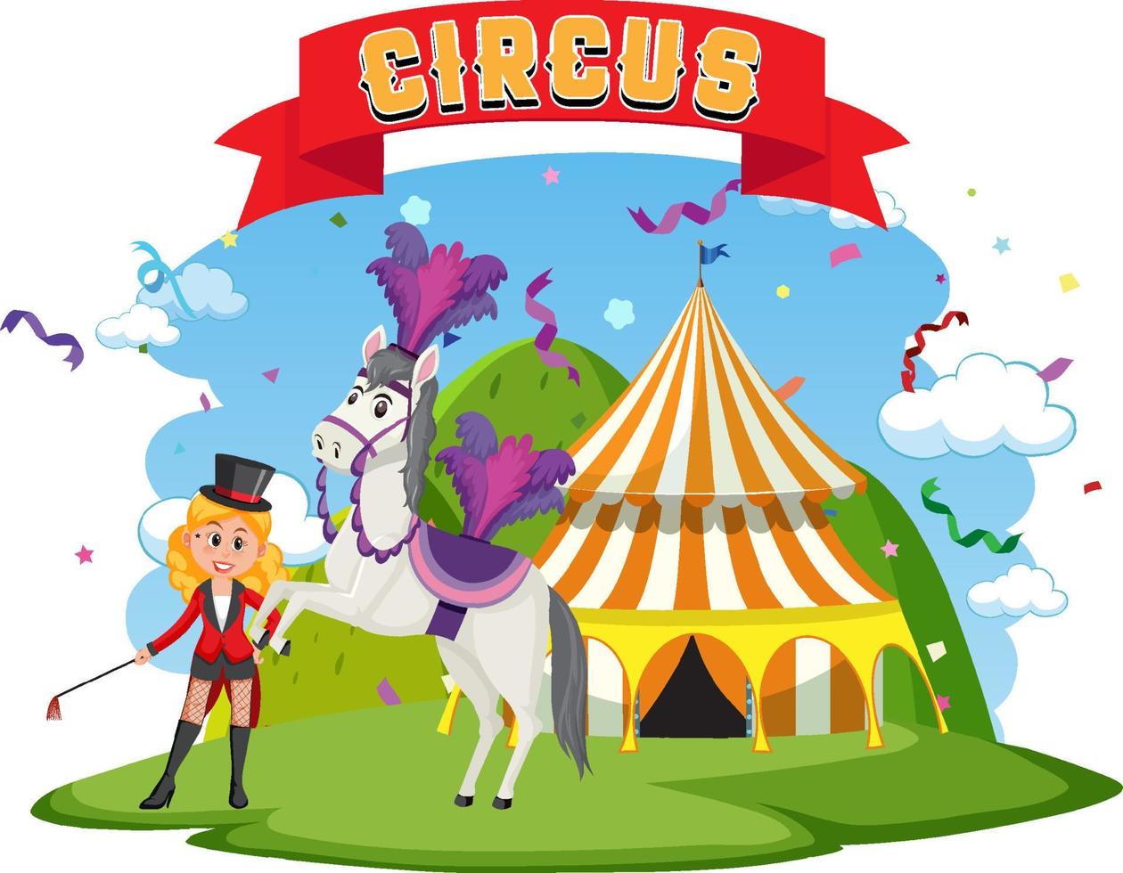 Circus dome with magician girl and horse vector