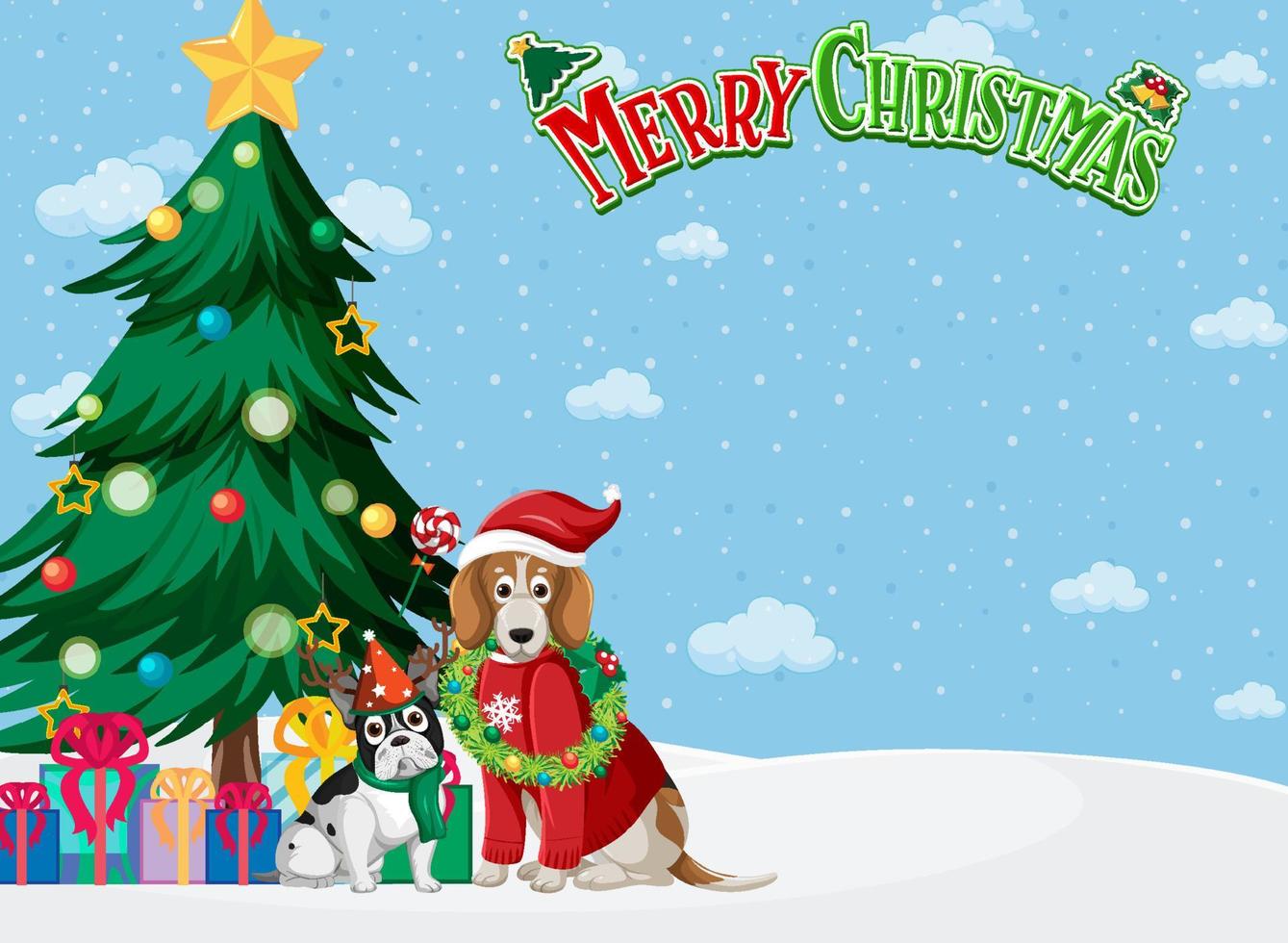 Merry Christmas background template with Beagle dog vector