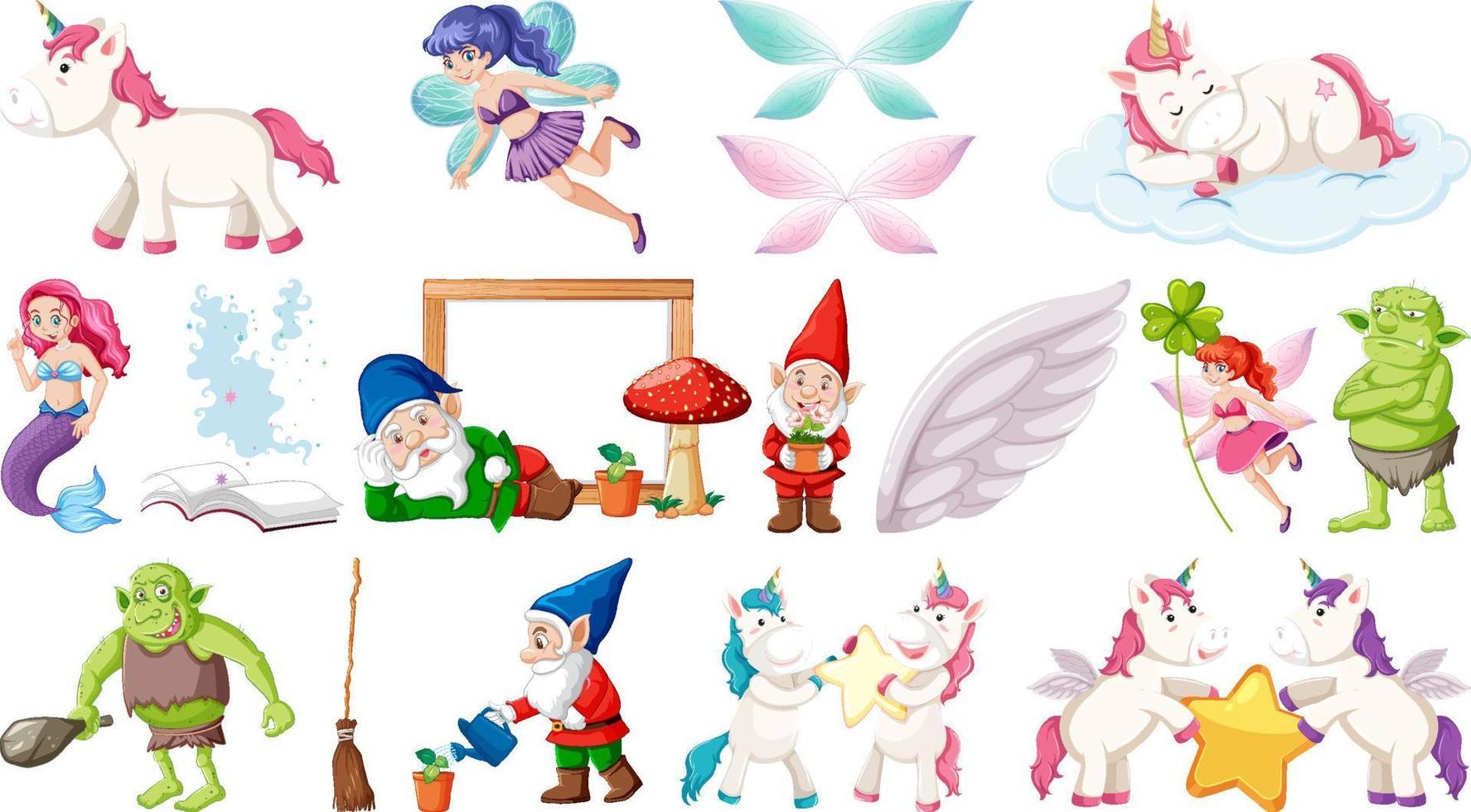 Set of fantasy fairy tale characters and elements vector
