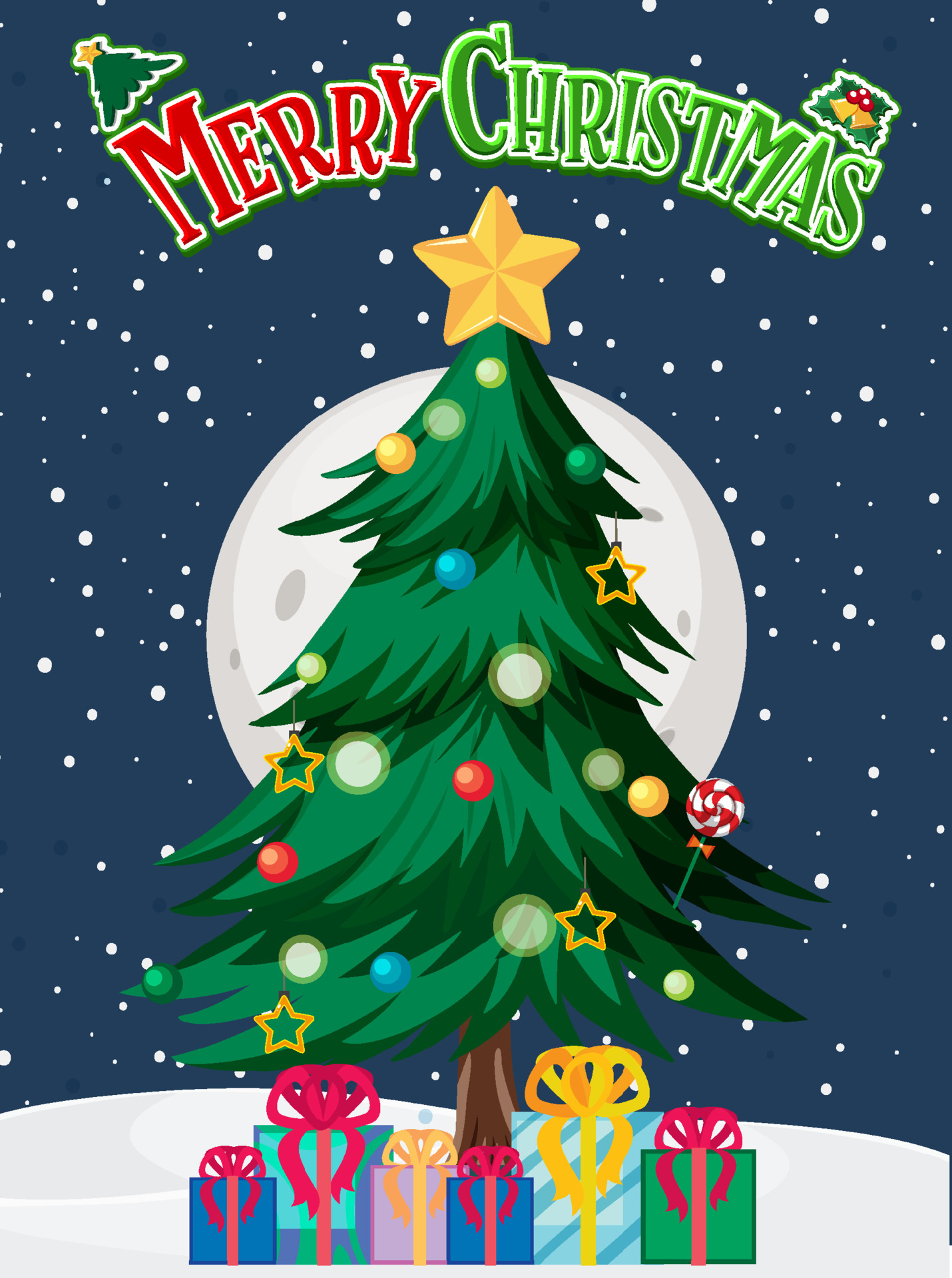 Merry Christmas poster with Christmas tree 4454205 Vector Art at
