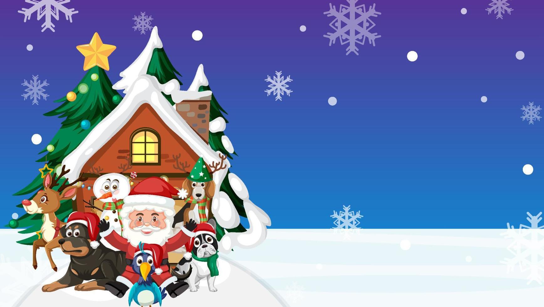 Christmas background with snow house at night vector