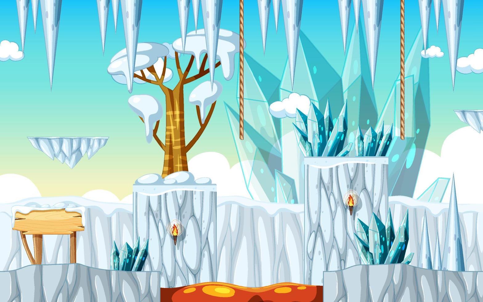 una plantilla de juego escena de cueva de hielo vector