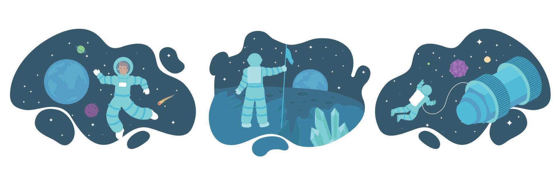 Astronauts Flat Compositions Collection vector