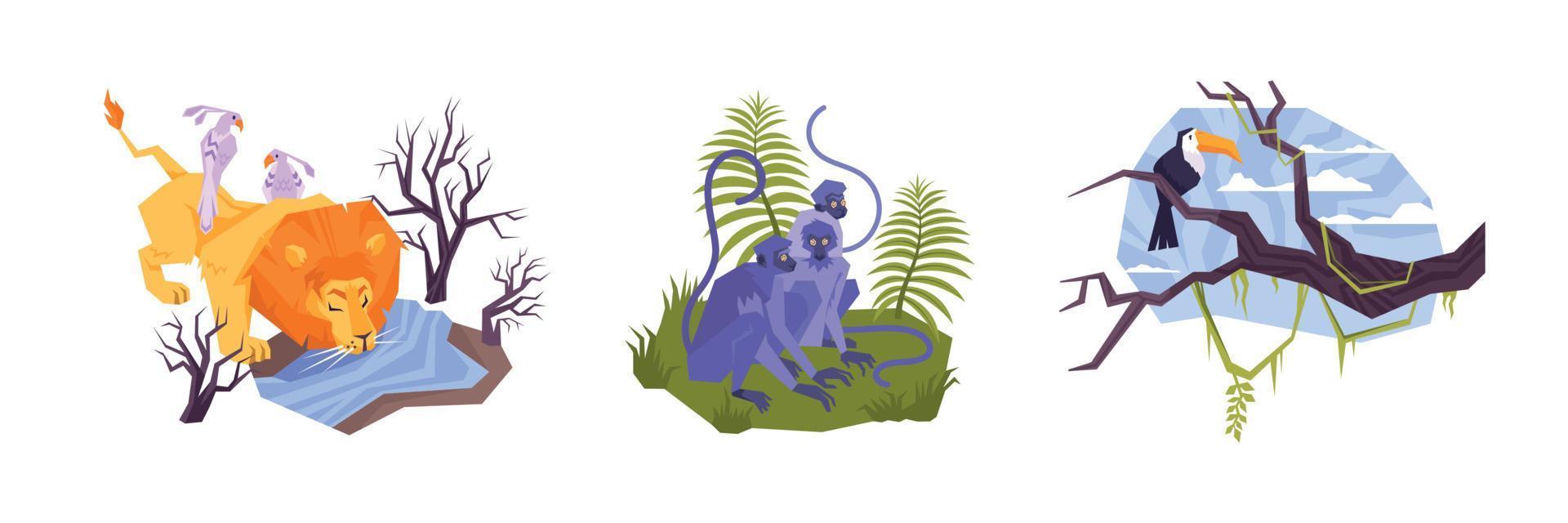 Tropical Animals Compositions Set vector