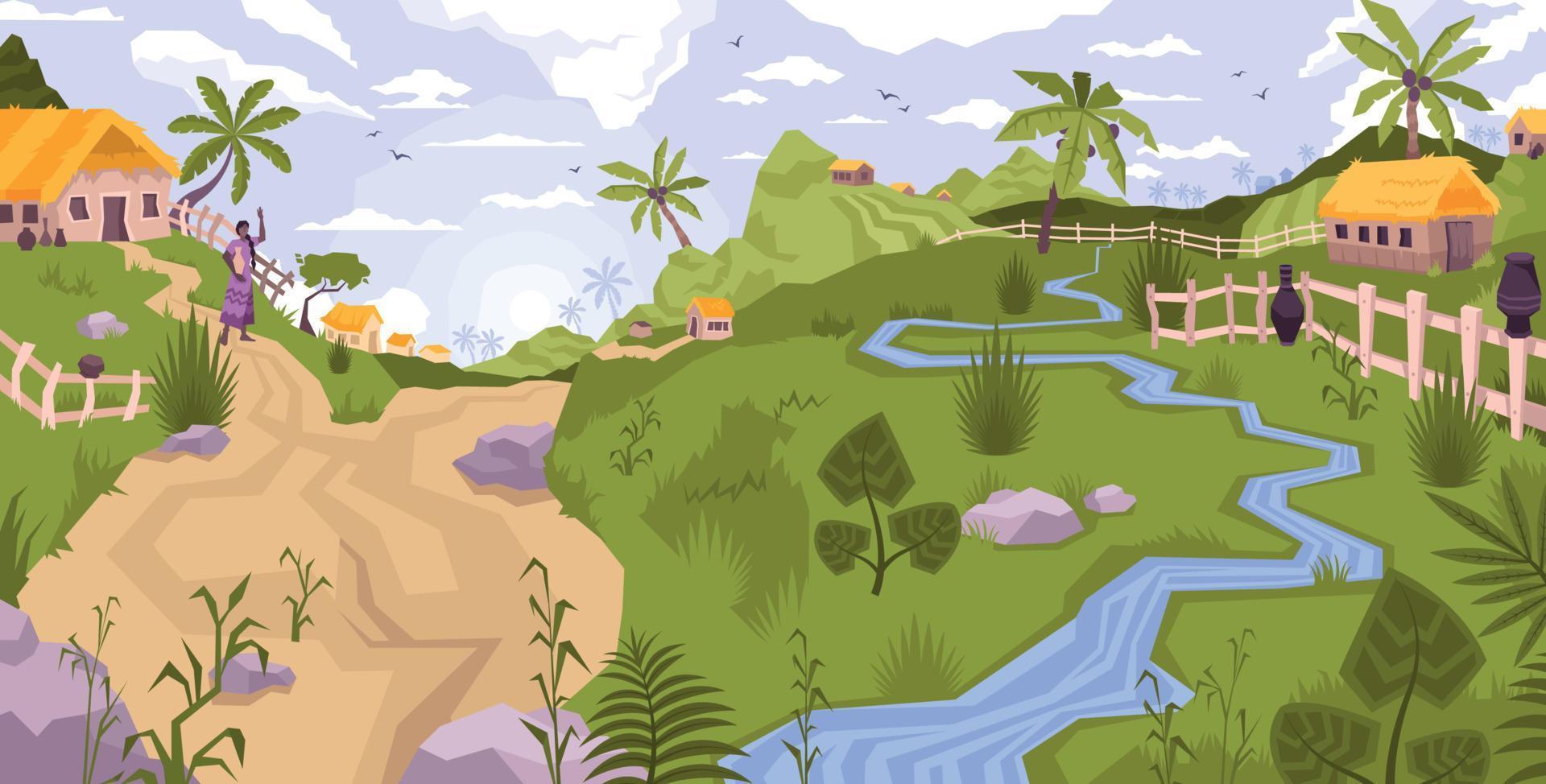 Village Flat Landscape Composition vector