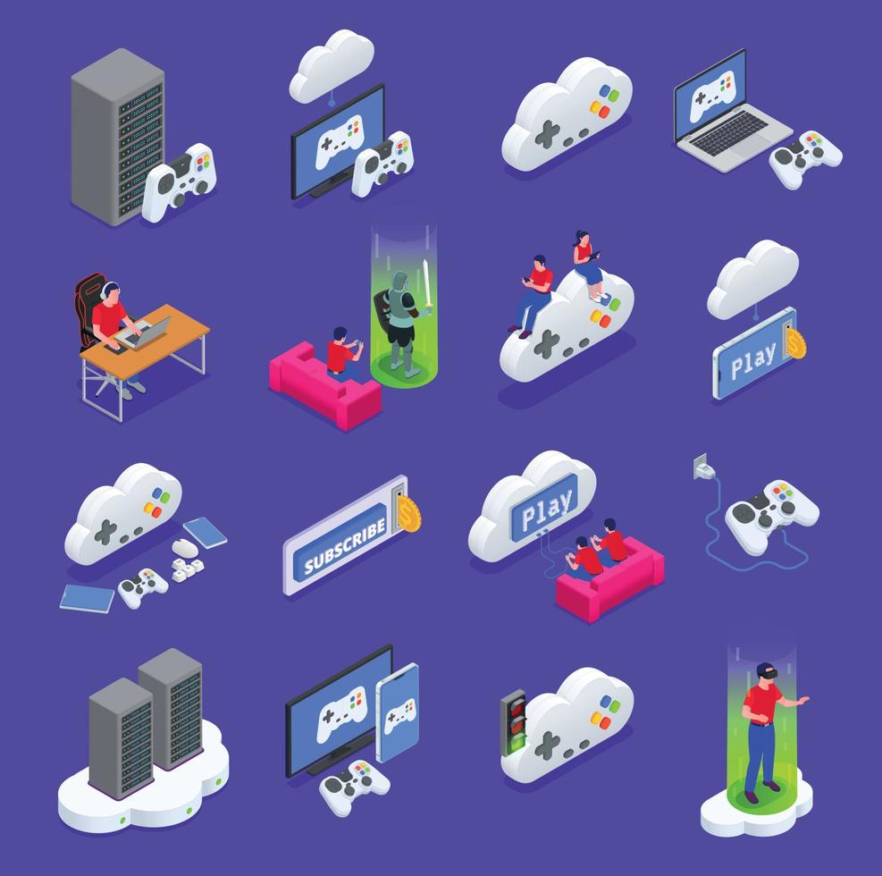 Cloud Gaming Icons Set vector