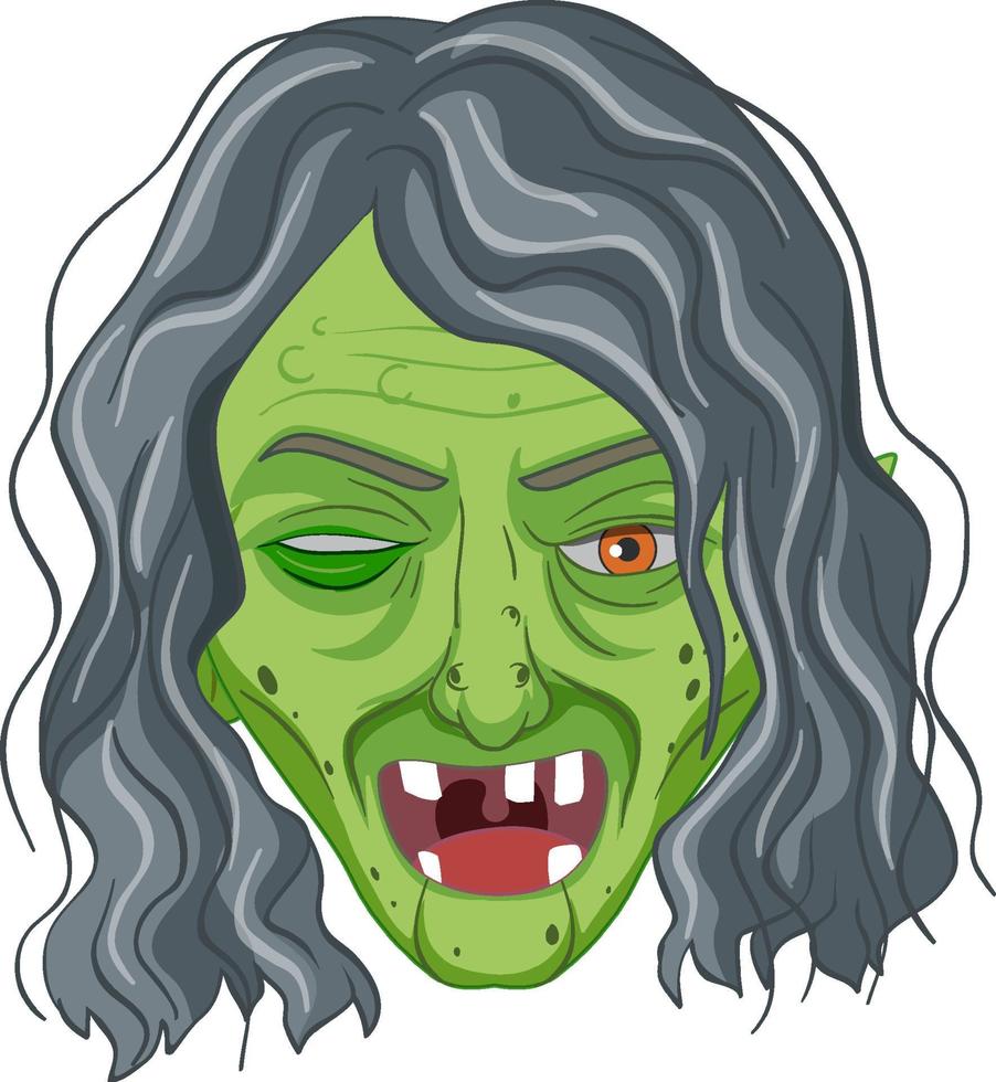 Wicked old witch face on white background vector