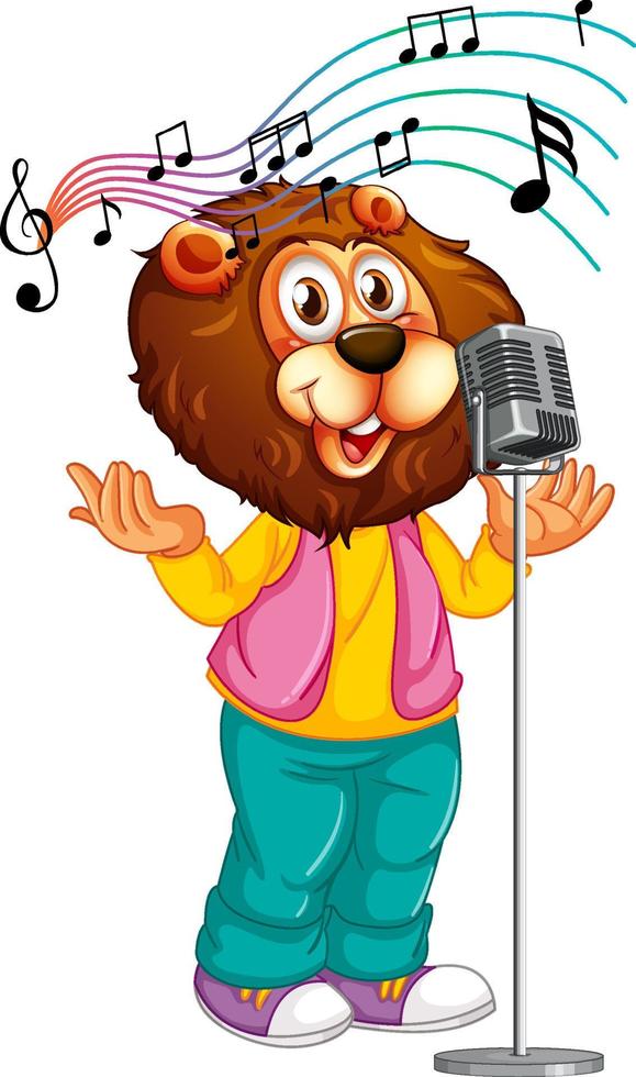 Cartoon lion singing with microphone vector