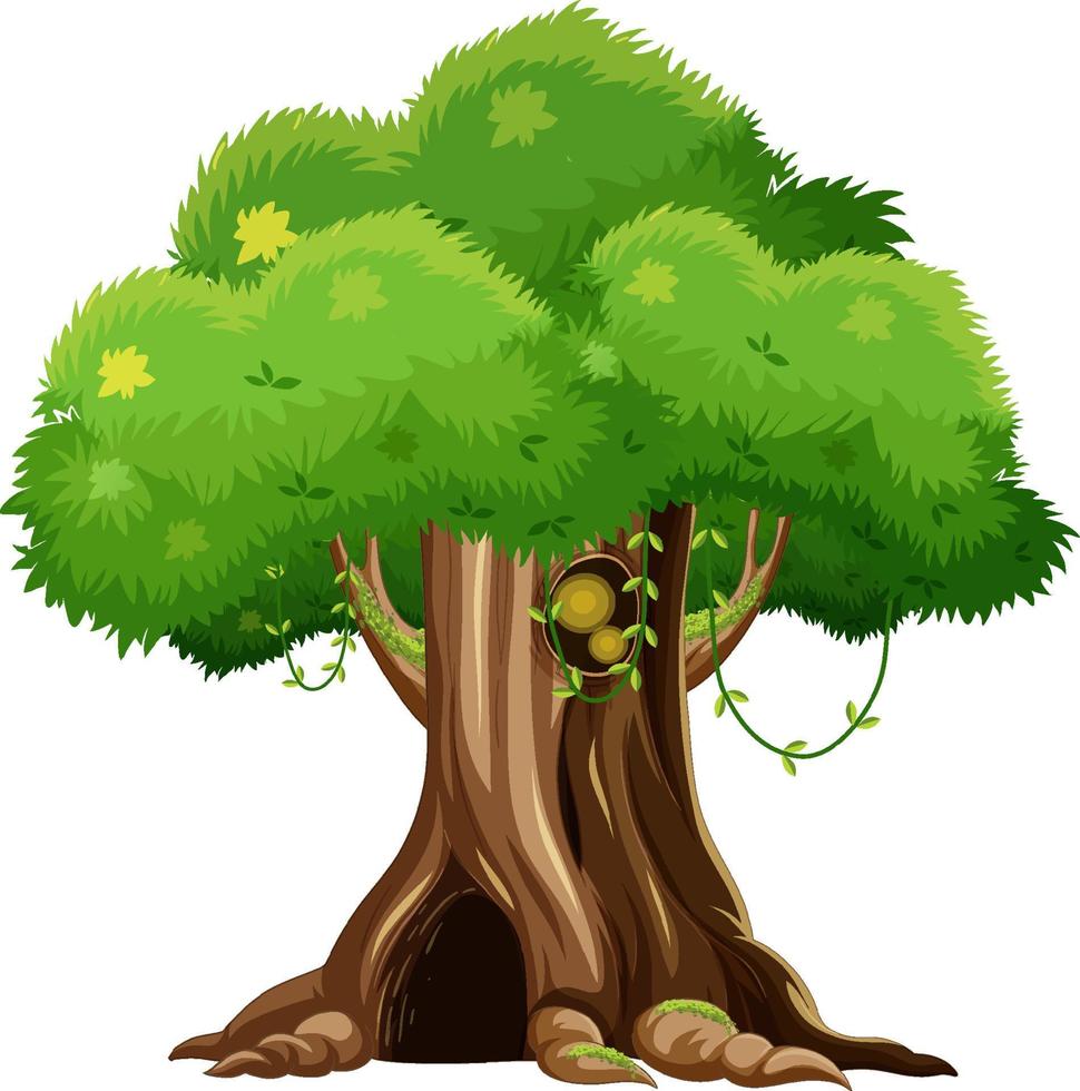 Fantasy tree house inside tree trunk on white background vector