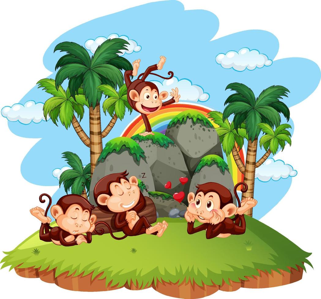 Isolated island with naughty monkeys vector