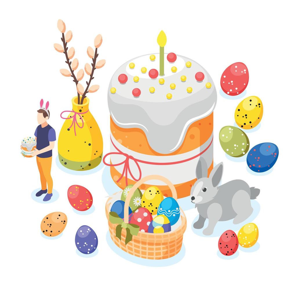 Easter Cake Isometric Composition vector