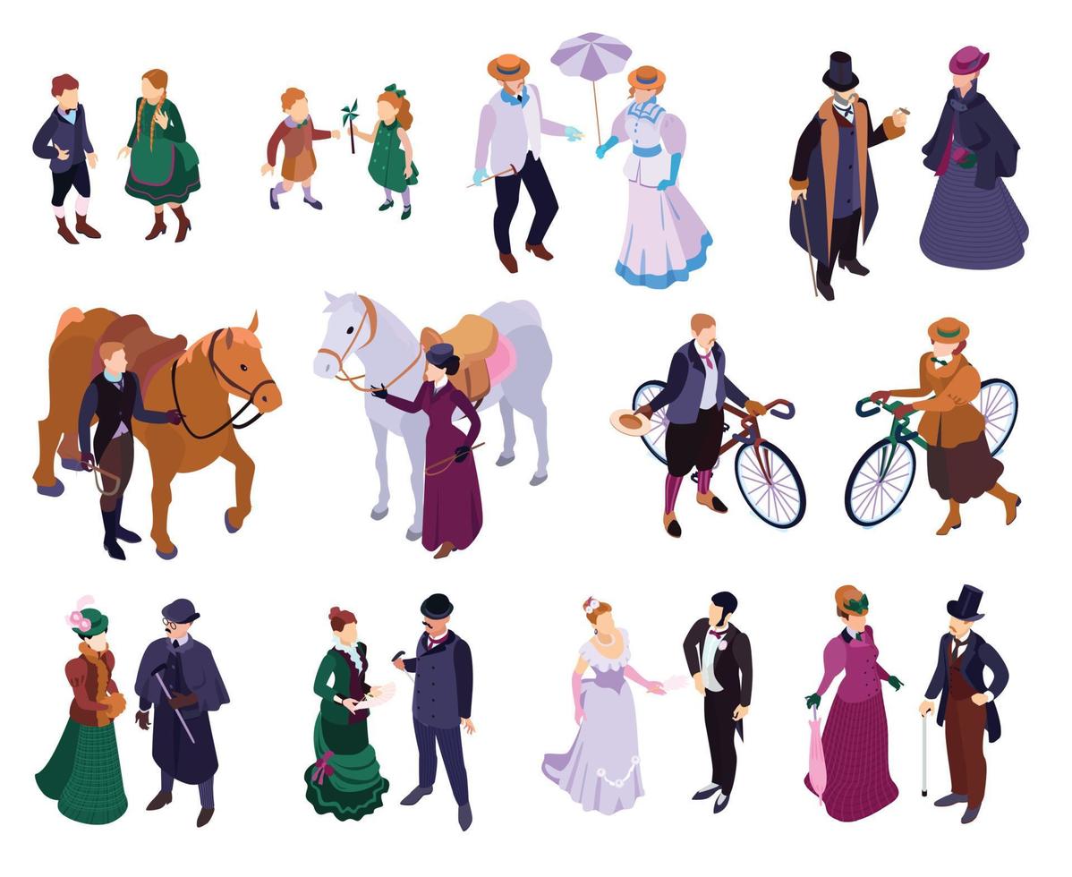 Victorian Fashion Characters Set vector