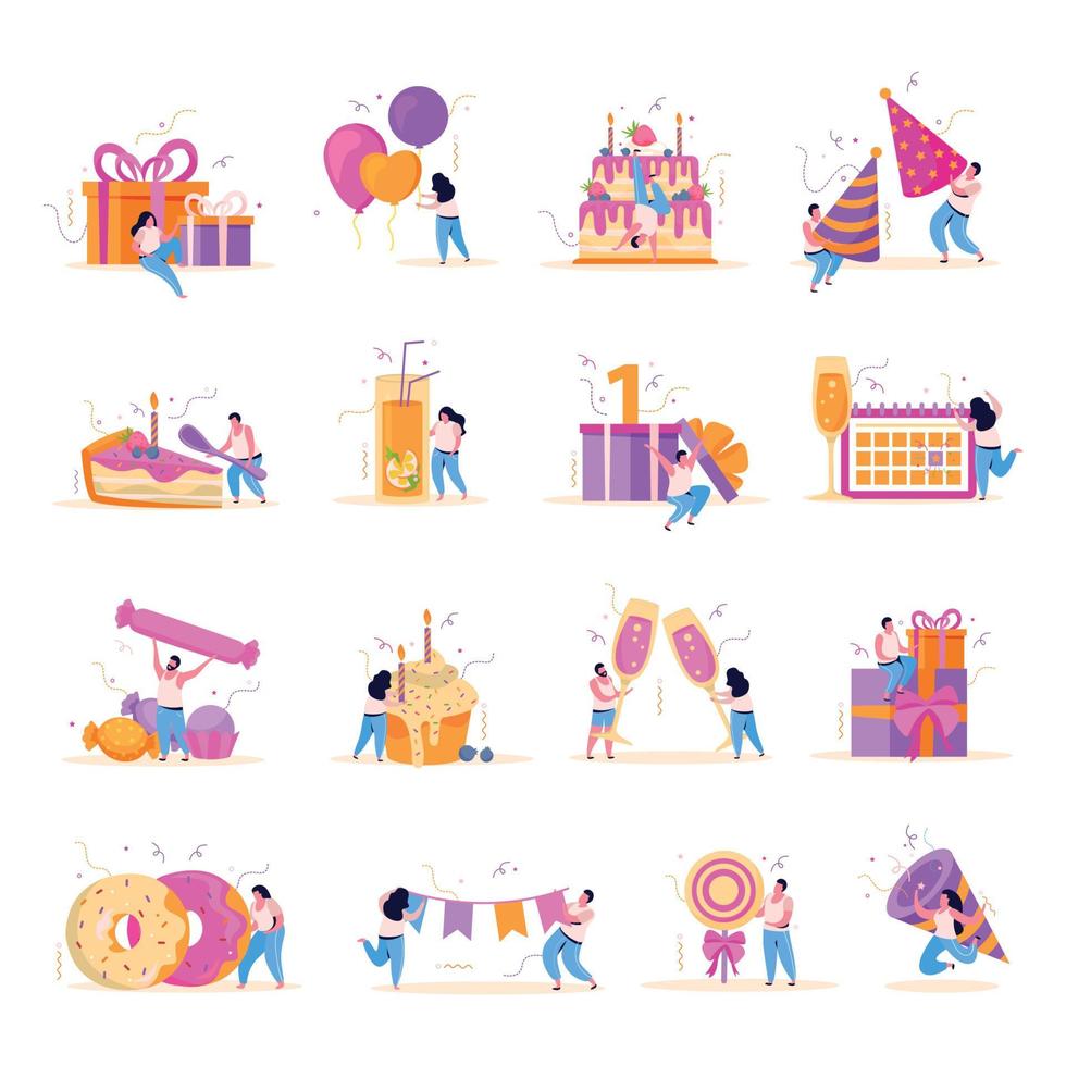 Birthday Flat Icon Set vector