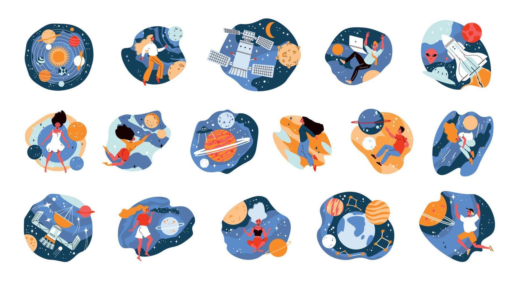 Space Doodle Compositions Set vector